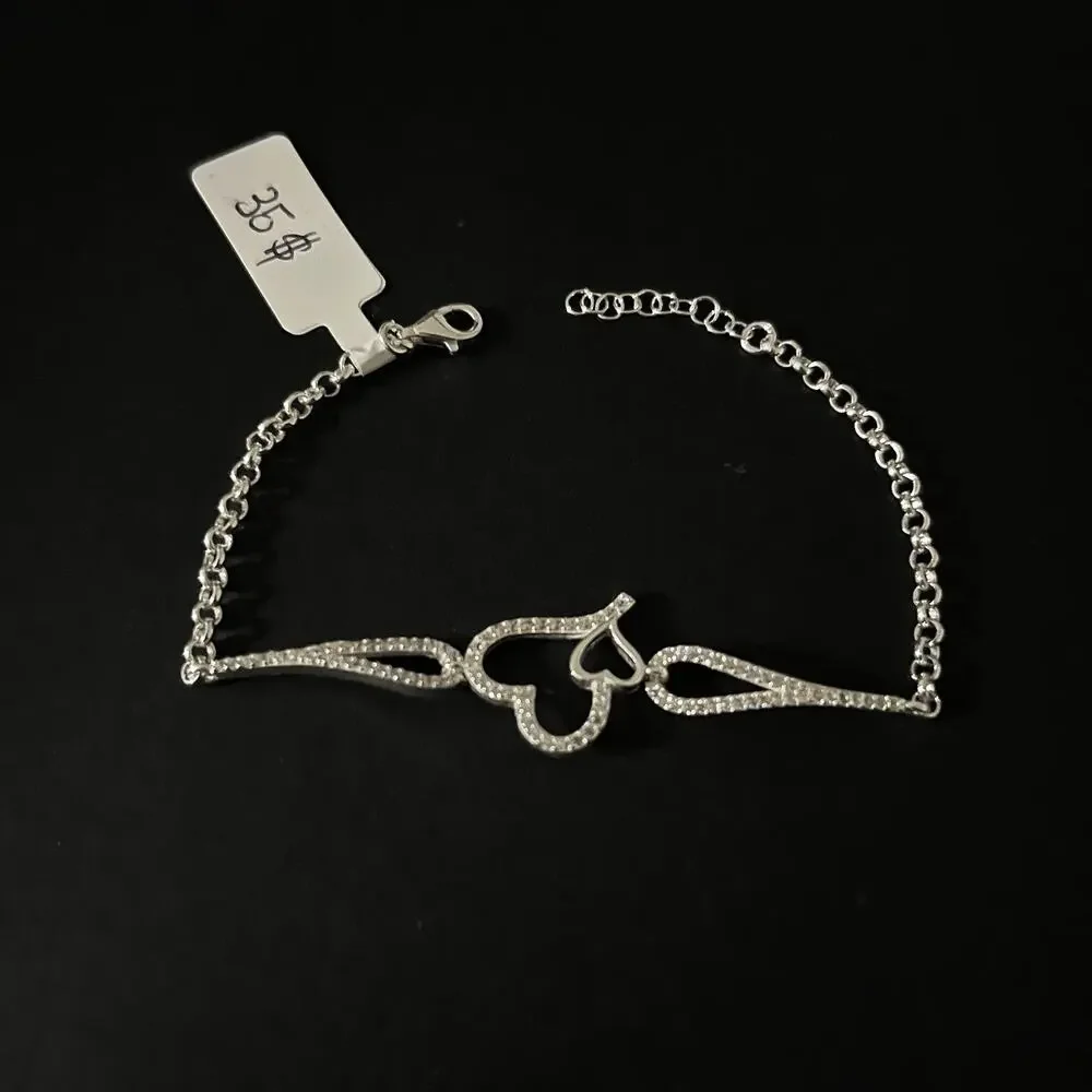 Esclava De Plata 925 Con Dije De Corazones925 Silver Bracelet With Hearth Design